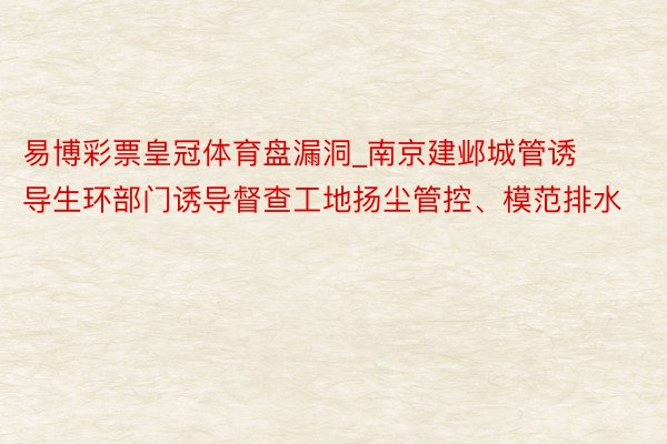 易博彩票皇冠体育盘漏洞_南京建邺城管诱导生环部门诱导督查工地扬尘管控、模范排水