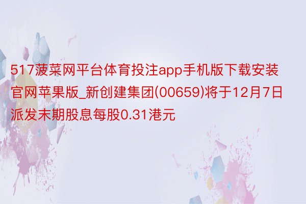 517菠菜网平台体育投注app手机版下载安装官网苹果版_新创建集团(00659)将于12月7日派发末期股息每股0.31港元
